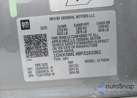 2023 GMC Acadia Slt z USA, uszkodzony, nr VIN 1GKKNML48PZ163361